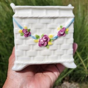 Vintage Austria Square Basket-weave Pottery Vase Planter ~ Pretty ~ Cottagecore